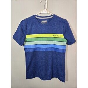 Eddie Bauer Boys Blue Striped Logo T-Shirt Size M (10/12) Lightweight